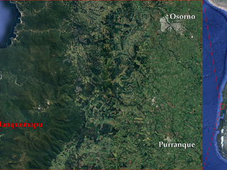 Figura 1: Ubicación de la localidad de estudio. Manquemapu se encuentra en la costa de la comuna de Purranque, al suroeste de la ciudad de Osorno, región de Los Lagos.