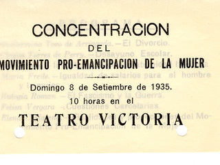 Volante para convocar a concentración del MEMCH, 1935. AMG y Géneros, Fondo Elena Caffarena Morice, caja 9.