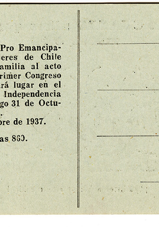 Volante para convocar al Primer Congreso Nacional del MEMCH, octubre de 1937. AMG, Fondo Elena Caffarena Morice, caja 9.
