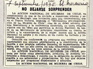 “No dejarse sorprender”, El Mercurio, 7-09-1935. AMG, Fondo Elena Caffarena, caja 5.