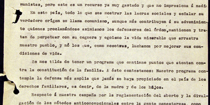 Declaración pública del MEMCH ante críticas de la Acción Nacional de Mujeres de Chile, 8-09-1935. AMG, Fondo Elena Caffarena, caja 5.