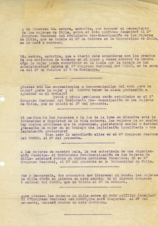 Convocatoria a Segundo Congreso Nacional del MEMCH, 1940. AMG, Fondo Elena Caffarena, caja 5.
