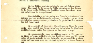 Carta del Comité Ejecutivo de la FECHIF al MEMCH, 20-11-1944.  AMG, Fondo Elena Caffarena, caja 6.