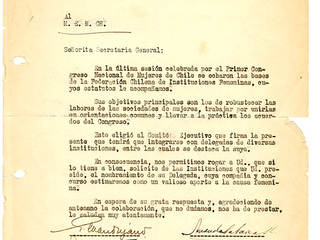 Carta del Comité Ejecutivo de la FECHIF al MEMCH, 20-11-1944.  AMG, Fondo Elena Caffarena, caja 6.