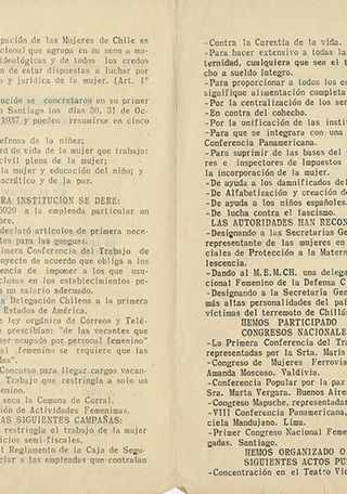 Resumen de finalidades, obras y acontecimientos importantes del MEMCH, 1945. AMG, Fondo Elena Caffarena, caja 5.